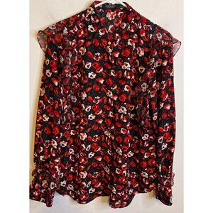 Lauren Ralph Lauren Women's Floral Ruffle Trim Button Top Blouse Plus Size 1X
